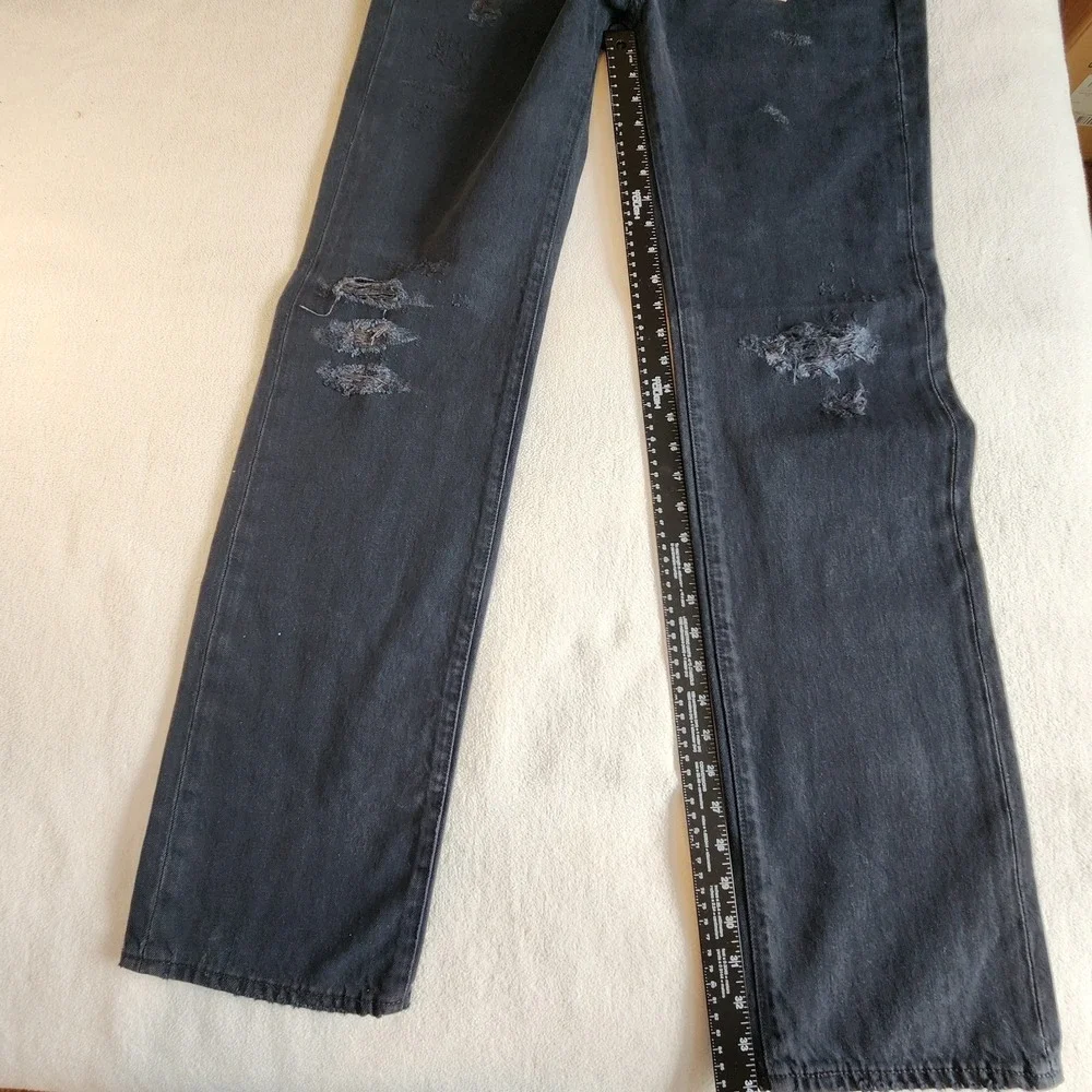 LEVI'S 514 Premium Straight Jeans Mens 33 x 34 Black‎ Dark Distressed Denim NEW